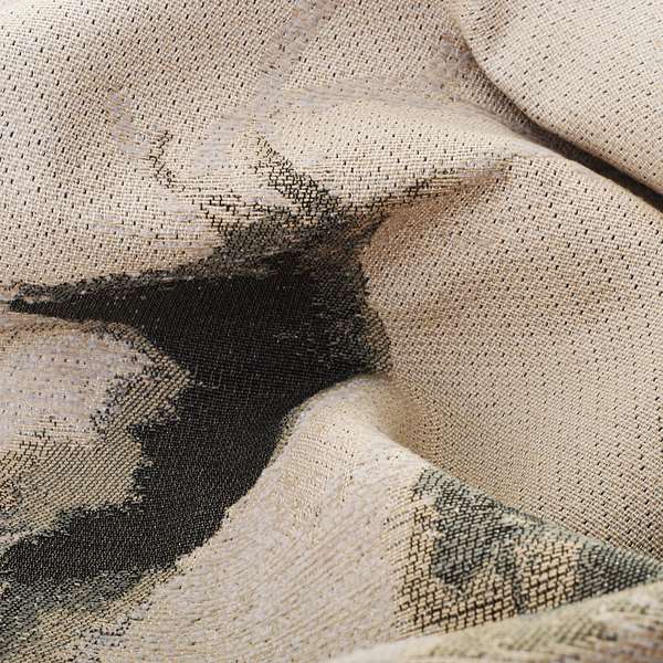 Beige Colour Two Full Stags Animal On Plain Background Pattern Soft Chenille Upholstery Fabric JO-211