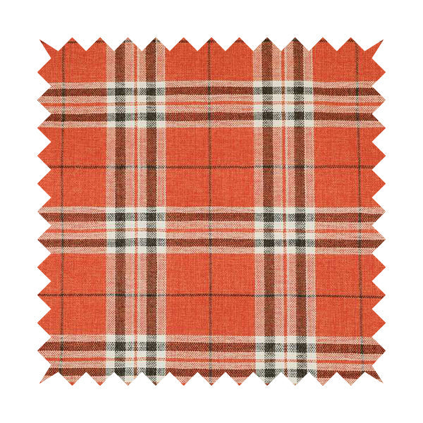 Barlow Tweed Textured Check Tartan Orange Furnishing Upholstery Fabric