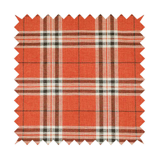 Barlow Tweed Textured Check Tartan Orange Furnishing Upholstery Fabric
